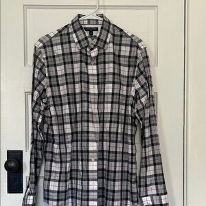 Banana Republic Black, White, and Pink Plaid Dress Shirt